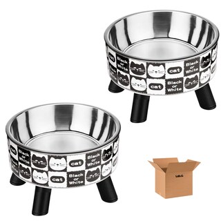 Foto 1 | 2pcs Plato Comedero Lab.g Acero Inoxidabl Mascotas Plateado Con Negro