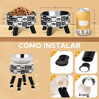 Foto 3 | 2pcs Plato Comedero Lab.g Acero Inoxidabl Mascotas Plateado Con Negro