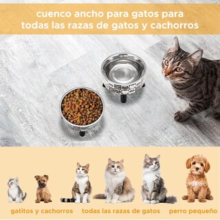 Foto 4 | 2pcs Plato Comedero Lab.g Acero Inoxidabl Mascotas Plateado Con Negro