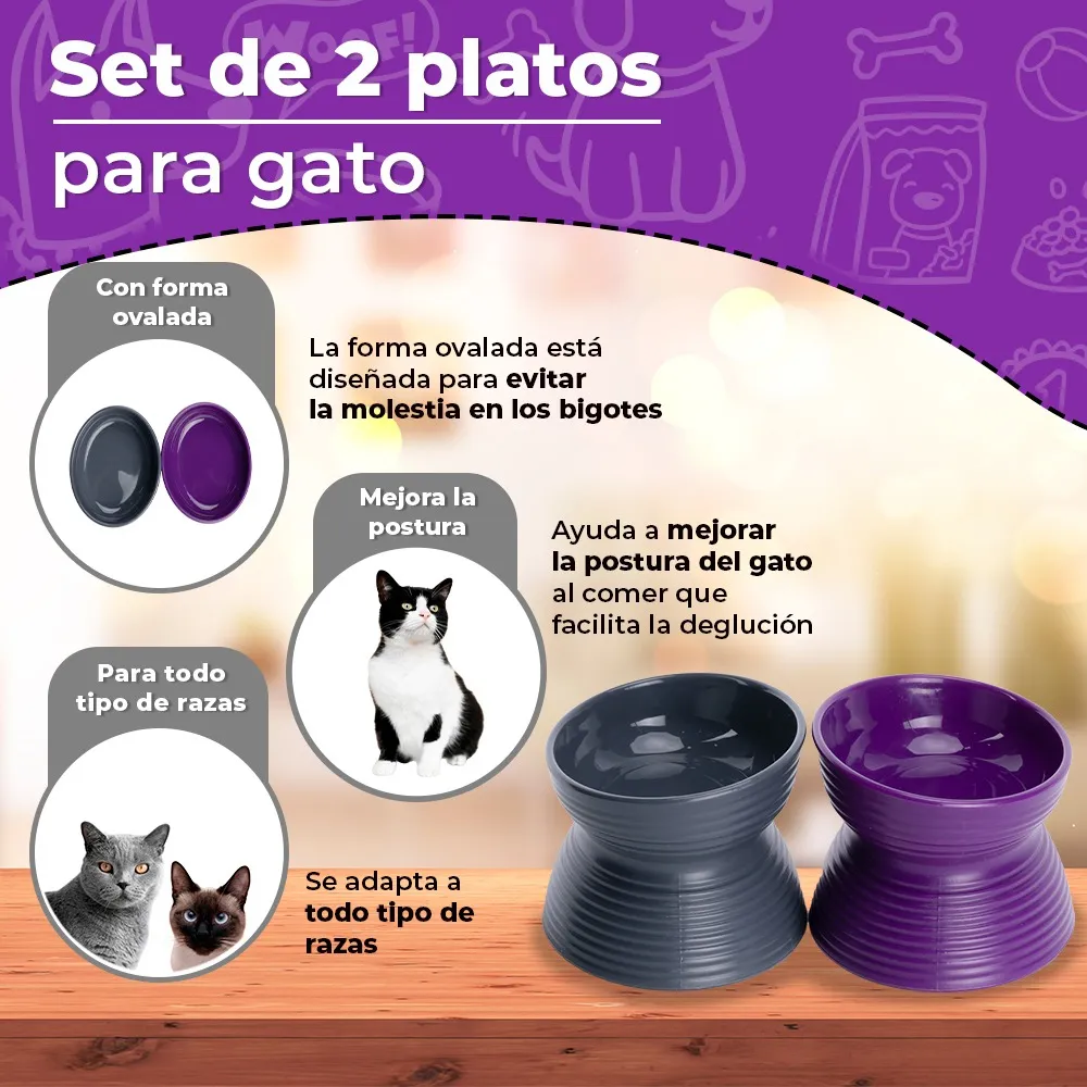 Foto 3 pulgar | Set 2 Platos Belug Mascotas Gris Y Morado
