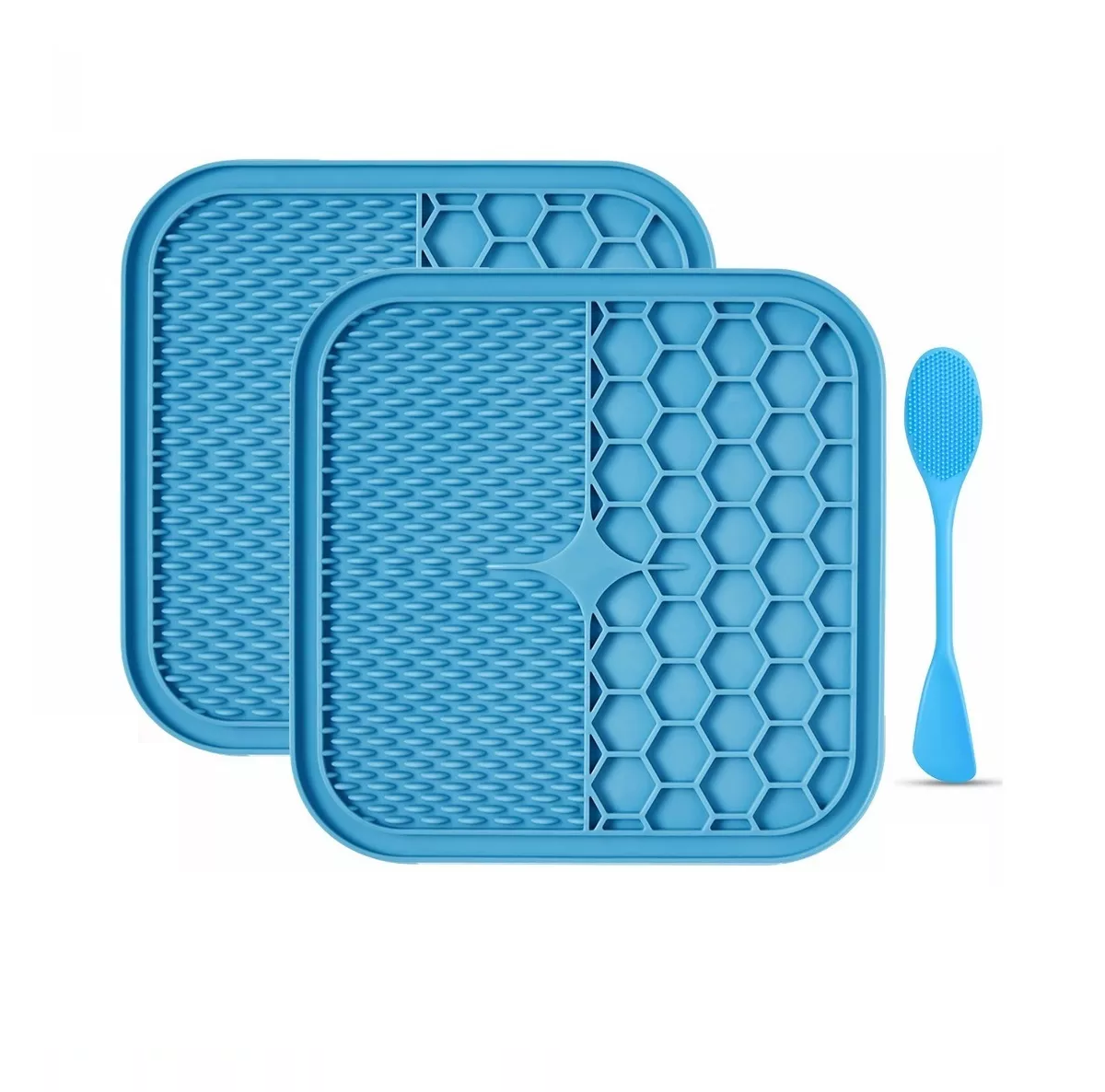 2 Platos de Comida con Raspador para Mascotas Belug color Azul