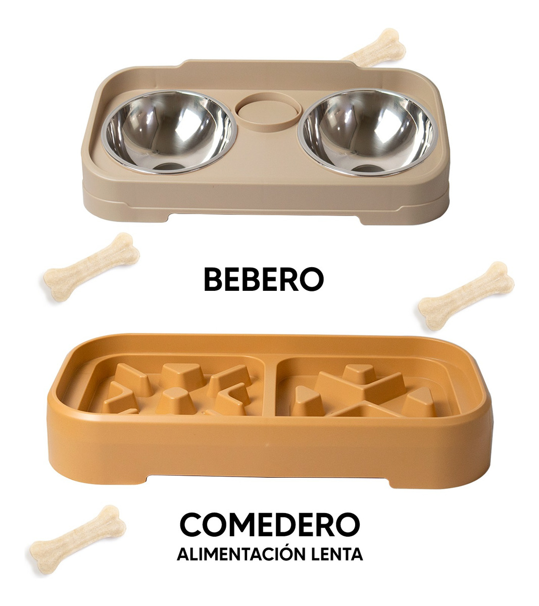 Foto 3 pulgar | Jauz Improvement Comedero Lento Para Perros Y Gatos Doble + Campana Color Beige 2 En 1 (mod. J0180)