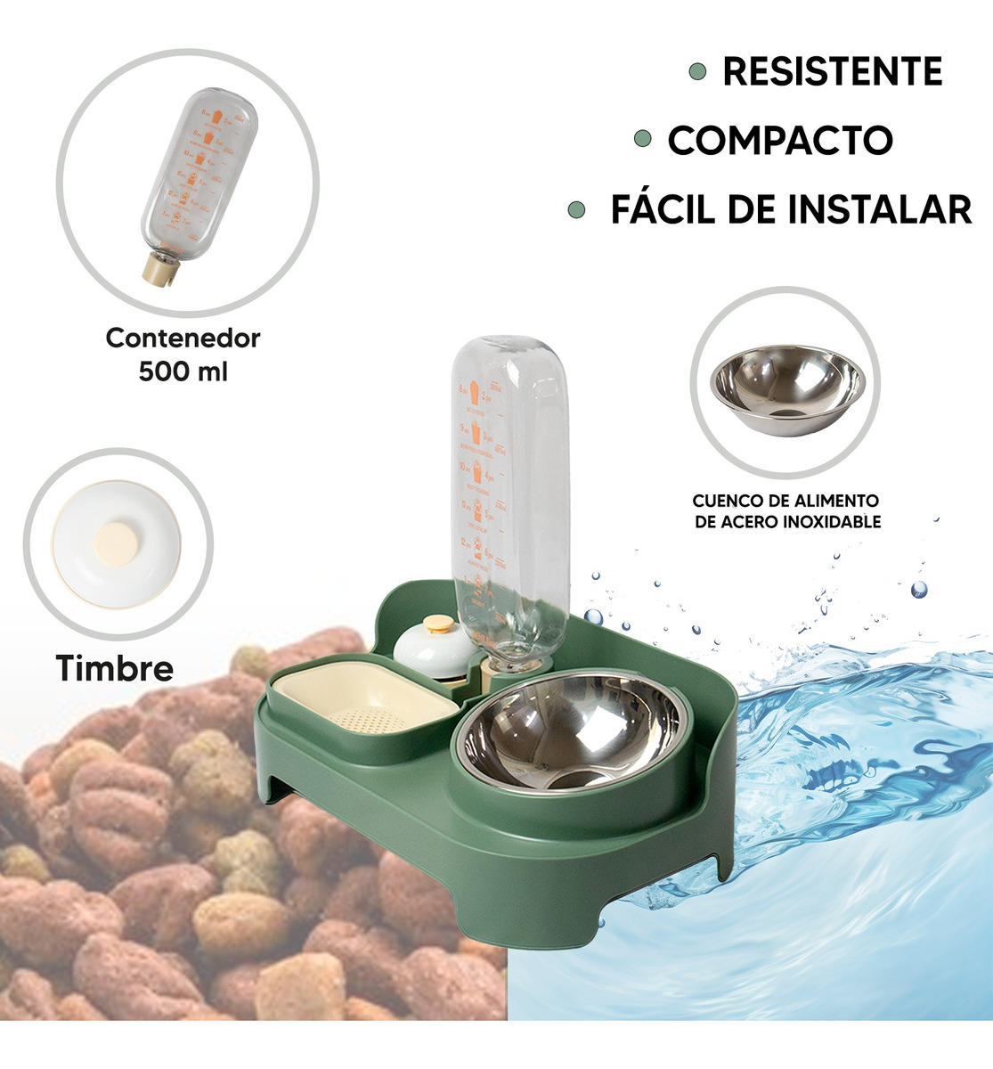 Foto 4 pulgar | Jauz Improvement Bebedero Con Dispensador De Agua Automatico + Comedero P/ Perros Color Verde (mod. J0167)