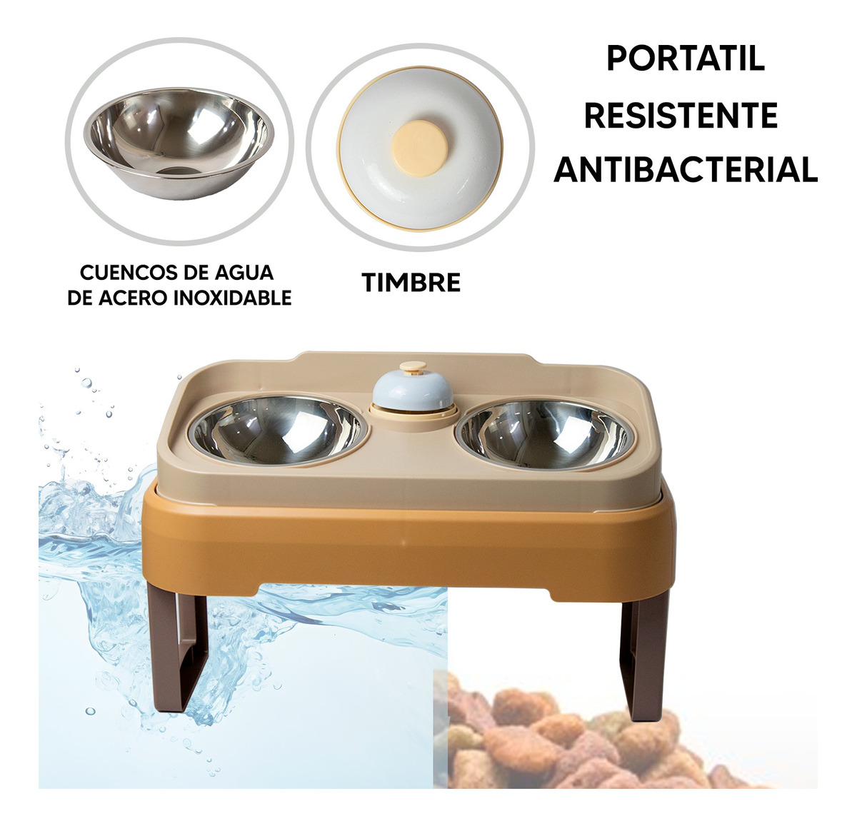 Foto 4 pulgar | Jauz Improvement Comedero Elevado Para Perros Y Gatos Doble Cuenco Color Beige 2 En 1 (mod. J0182)