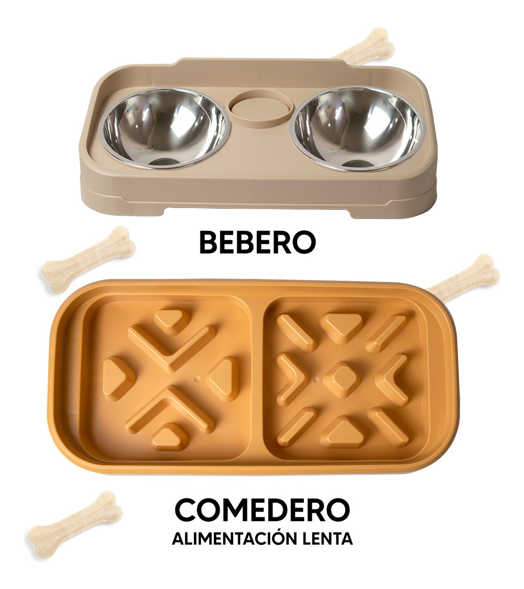 Foto 5 pulgar | Jauz Improvement Comedero Elevado Para Perros Y Gatos Doble Cuenco Color Beige 2 En 1 (mod. J0182)