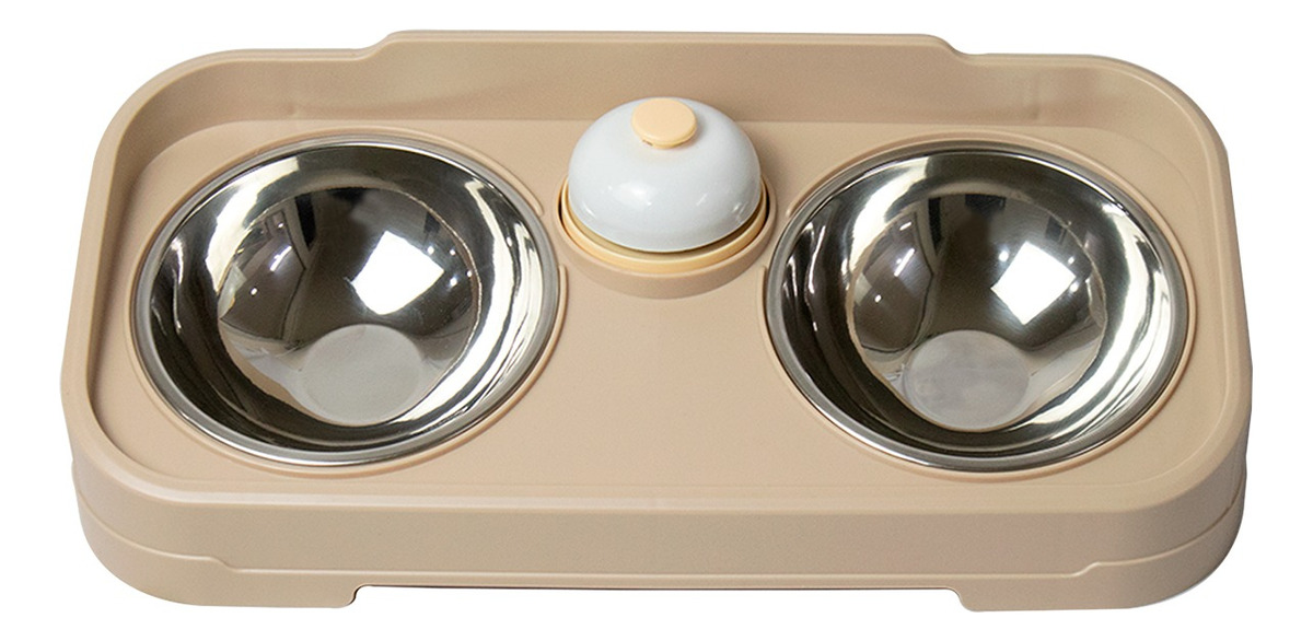 Jauz Improvement Comedero Para Perros Y Gatos Doble Cuenco + Campana Color Beige 2 En 1 (mod. J0184)