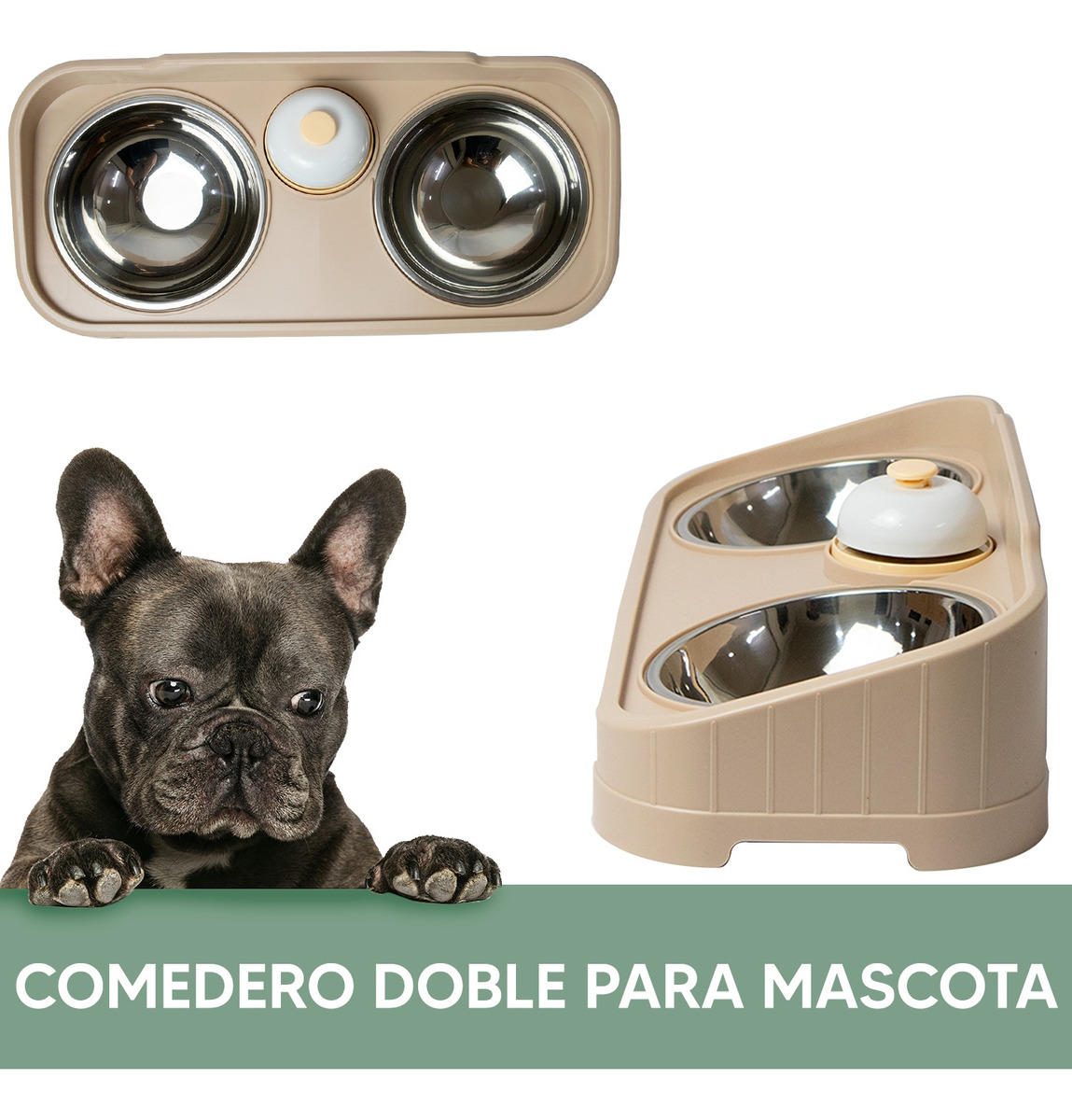 Foto 3 pulgar | Jauz Improvement Comedero Para Perros Y Gatos Doble Cuenco + Campana Color Beige 2 En 1 (mod. J0184)