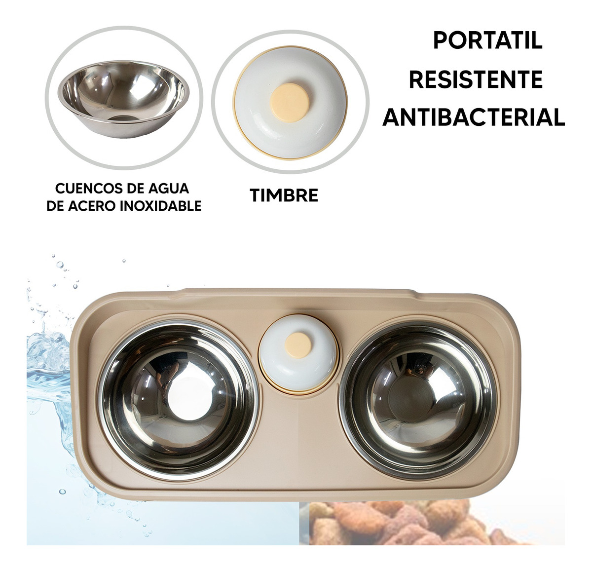 Foto 4 pulgar | Jauz Improvement Comedero Para Perros Y Gatos Doble Cuenco + Campana Color Beige 2 En 1 (mod. J0184)