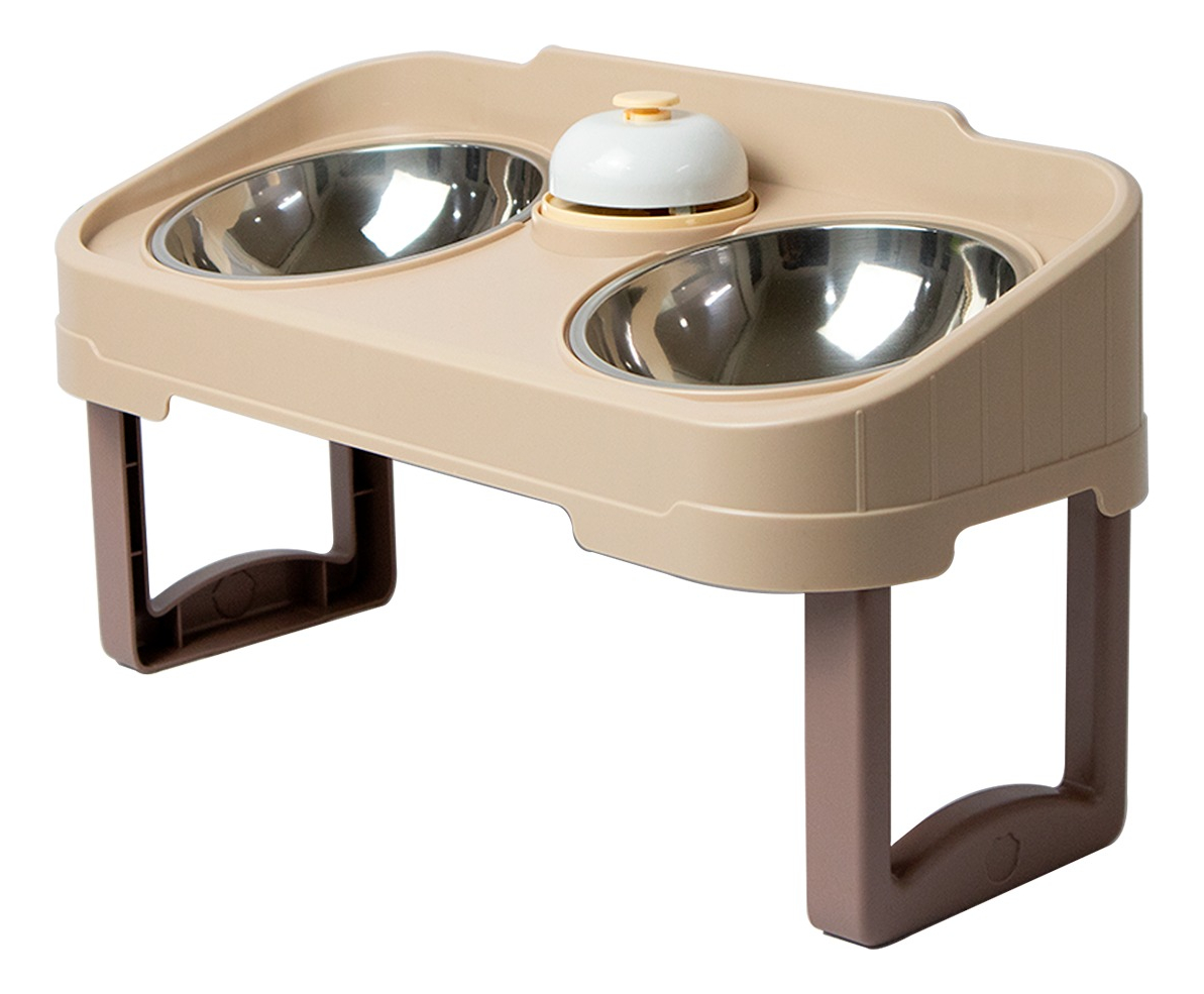 Jauz Improvement Comedero Para Perros Y Gatos Doble Cuencos Antideslizante Color Beige 2 En 1 (mod. J0186)