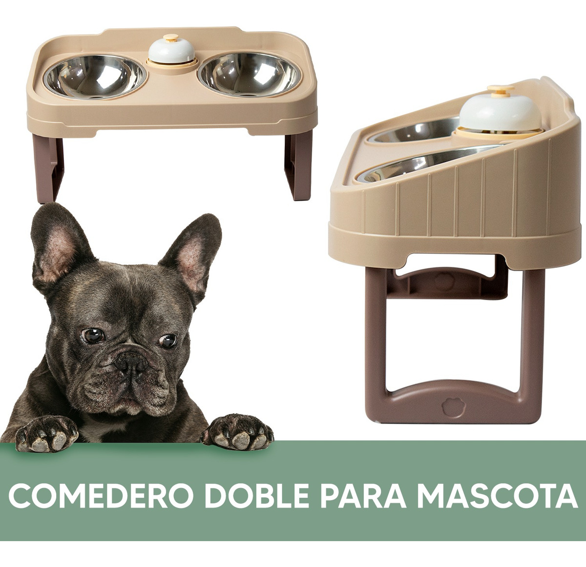 Foto 3 pulgar | Jauz Improvement Comedero Para Perros Y Gatos Doble Cuencos Antideslizante Color Beige 2 En 1 (mod. J0186)