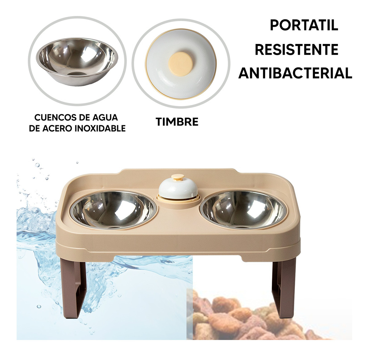 Foto 3 | Jauz Improvement Comedero Para Perros Y Gatos Doble Cuencos Antideslizante Color Beige 2 En 1 (mod. J0186)