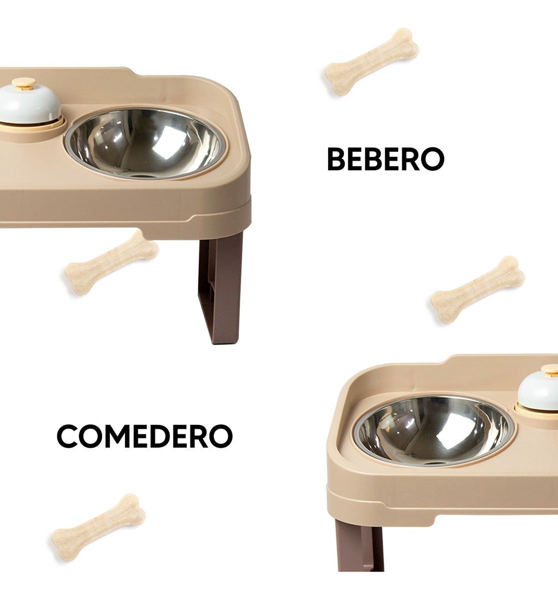 Foto 5 pulgar | Jauz Improvement Comedero Para Perros Y Gatos Doble Cuencos Antideslizante Color Beige 2 En 1 (mod. J0186)
