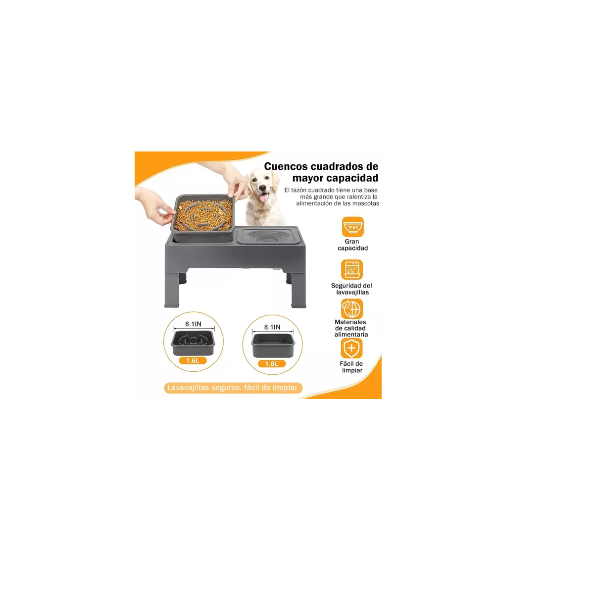 Foto 3 pulgar | Comedero Elevado Para Perro Perros Mascota,altura Ajustable Eo Safe Imports Esi-10871 Gris