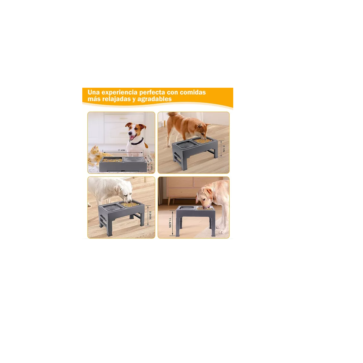 Foto 4 pulgar | Comedero Elevado Para Perro Perros Mascota,altura Ajustable Eo Safe Imports Esi-10871 Gris