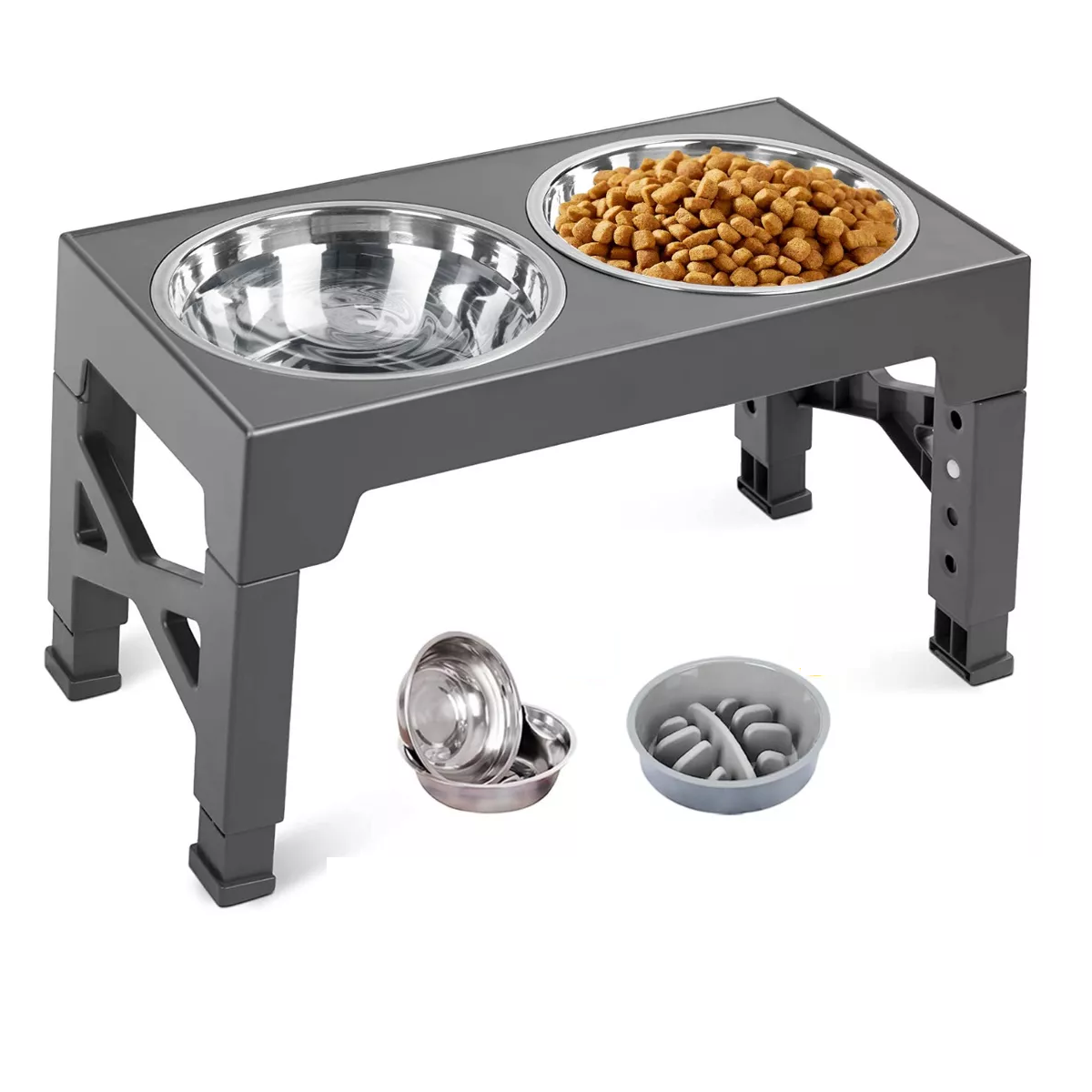 Foto 2 pulgar | Comedero Elevado Perro Con Tazones De Acero Inoxidable Eo Safe Imports Esi-10870 Gris