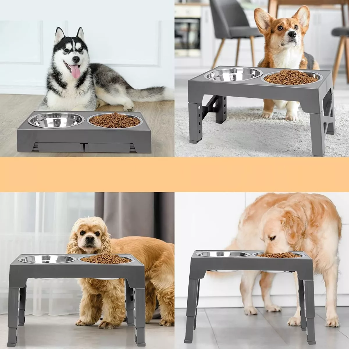 Foto 2 | Comedero Elevado Perro Con Tazones De Acero Inoxidable Eo Safe Imports Esi-10870 Gris