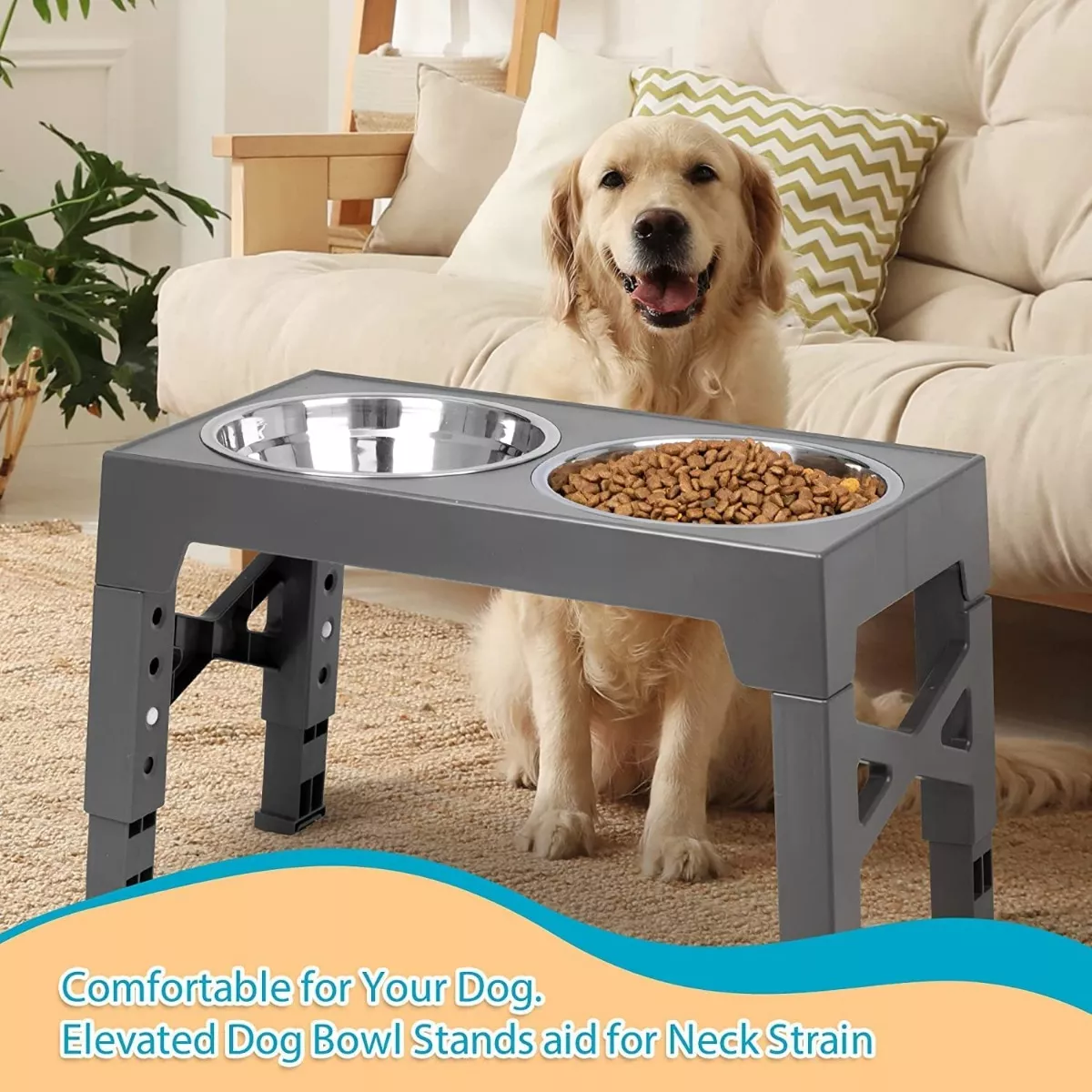 Foto 3 | Comedero Elevado Perro Con Tazones De Acero Inoxidable Eo Safe Imports Esi-10870 Gris