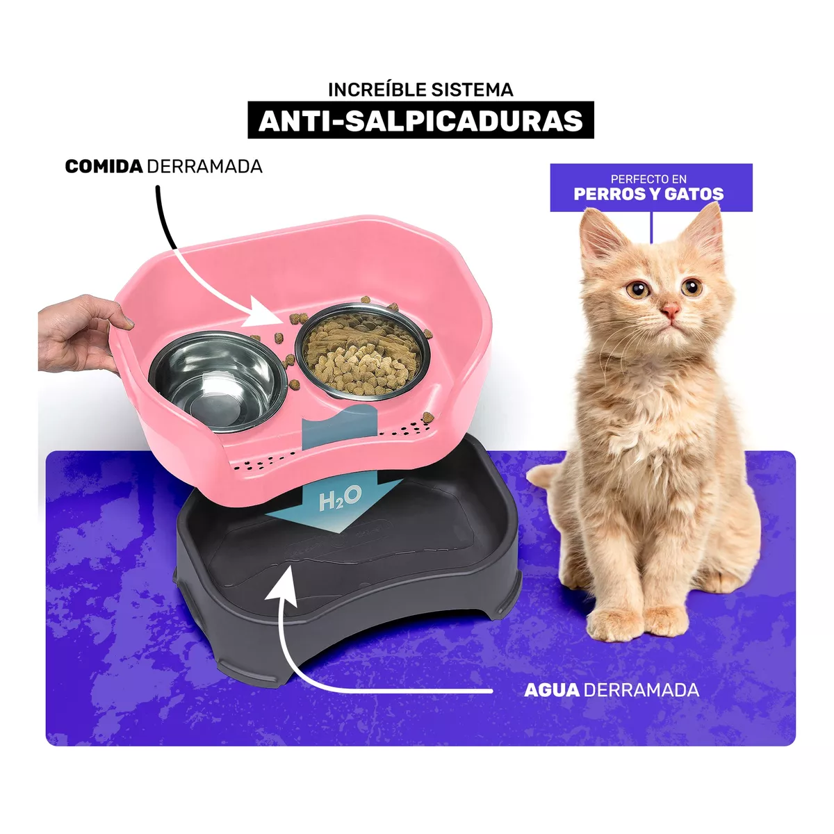 Foto 4 pulgar | Tazones Plato Para Perro Y Gato Acero Inoxidable Con Soporte  Eo Safe Imports Esi-12890  Rosa