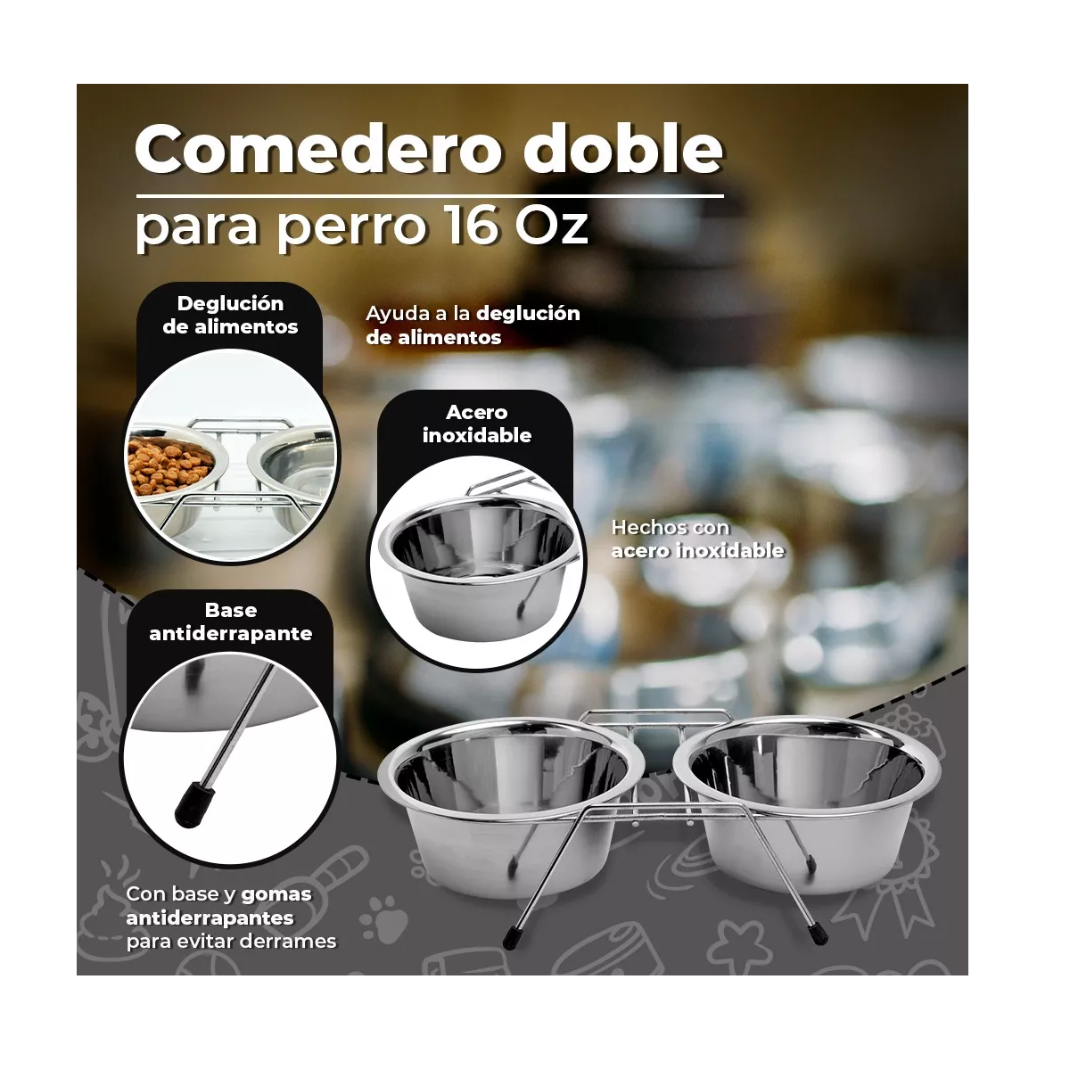 Foto 3 pulgar | Comedero Perro Gato Doble Con 2 Platos 473ml  Eo Safe Imports Esi-14163 Plata