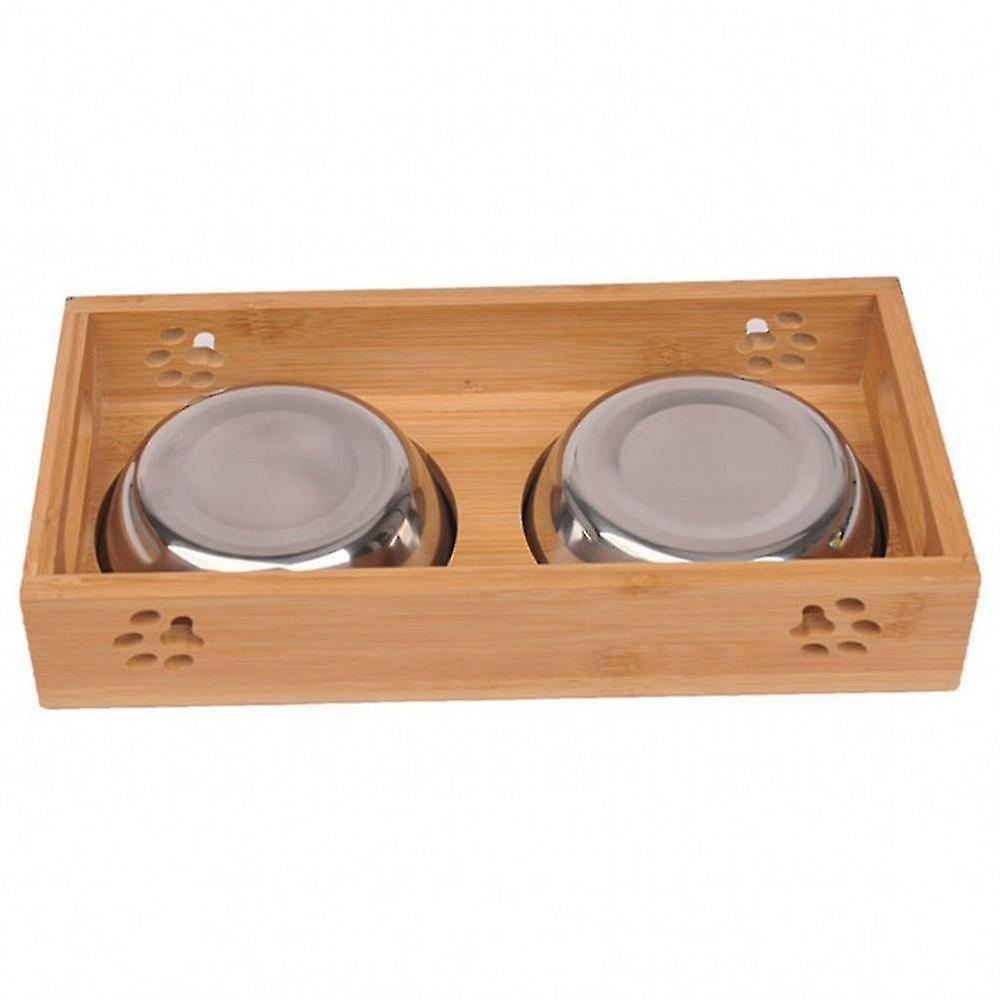 Foto 2 pulgar | Comederos Para Gatos Y Perros, Vajilla De Bambú, Acero Inoxidable - Venta Internacional.