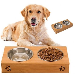 Foto 4 | Comederos Para Gatos Y Perros, Vajilla De Bambú, Acero Inoxidable - Venta Internacional.
