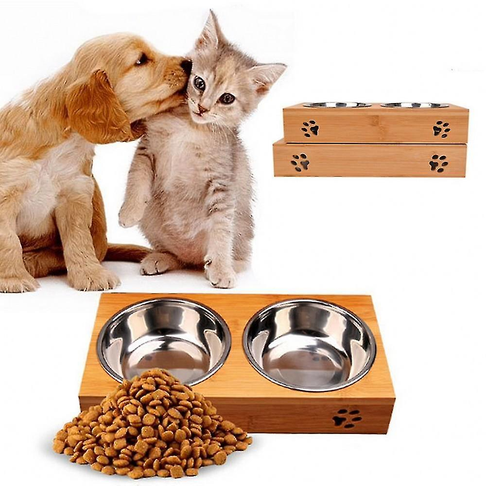 Foto 6 pulgar | Comederos Para Gatos Y Perros, Vajilla De Bambú, Acero Inoxidable - Venta Internacional.