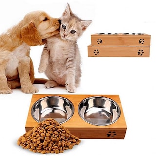 Foto 5 | Comederos Para Gatos Y Perros, Vajilla De Bambú, Acero Inoxidable - Venta Internacional.