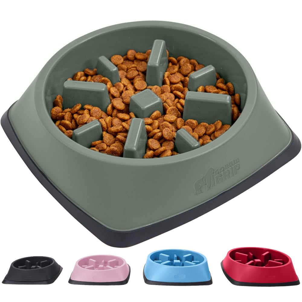 Cuenco Para Perros Slow Feeder Gorilla Grip, 2 Tazas, Color Verde Salvia - Venta Internacional.