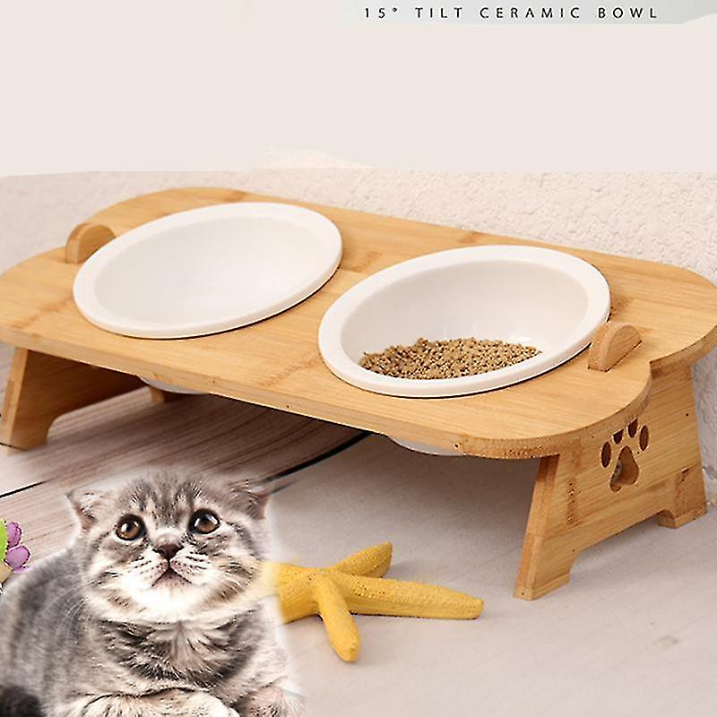 Foto 5 pulgar | Comederos Huoguo Para Gatos Y Perros, Cerámica, Acero Inoxidable, Con Biela - Venta Internacional.