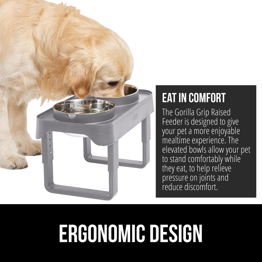 Foto 5 pulgar | Comedero Elevado Para Perros Gorilla Grip Ajustable, Gris - Venta Internacional.