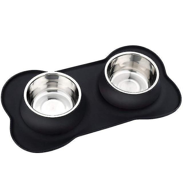 Cuenco Antideslizante Para Perros, Doble, Con Tapete De Silicona, Acero Inoxidable S - Venta Internacional.