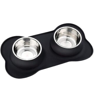 Foto 1 | Cuenco Antideslizante Para Perros, Doble, Con Tapete De Silicona, Acero Inoxidable S - Venta Internacional.