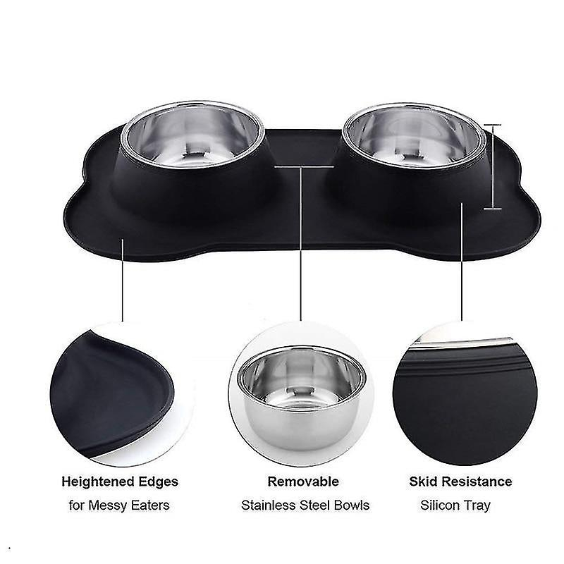 Foto 3 pulgar | Cuenco Antideslizante Para Perros, Doble, Con Tapete De Silicona, Acero Inoxidable S - Venta Internacional.