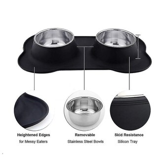 Foto 2 | Cuenco Antideslizante Para Perros, Doble, Con Tapete De Silicona, Acero Inoxidable S - Venta Internacional.