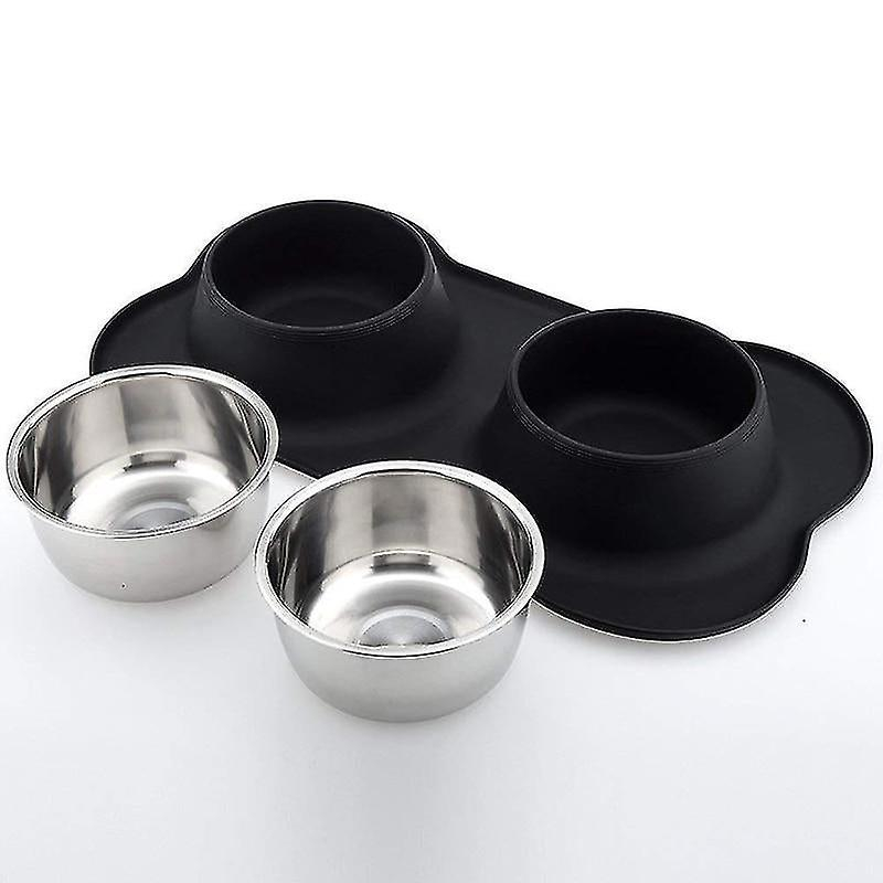 Foto 5 pulgar | Cuenco Antideslizante Para Perros, Doble, Con Tapete De Silicona, Acero Inoxidable S - Venta Internacional.