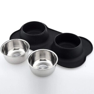 Foto 4 | Cuenco Antideslizante Para Perros, Doble, Con Tapete De Silicona, Acero Inoxidable S - Venta Internacional.