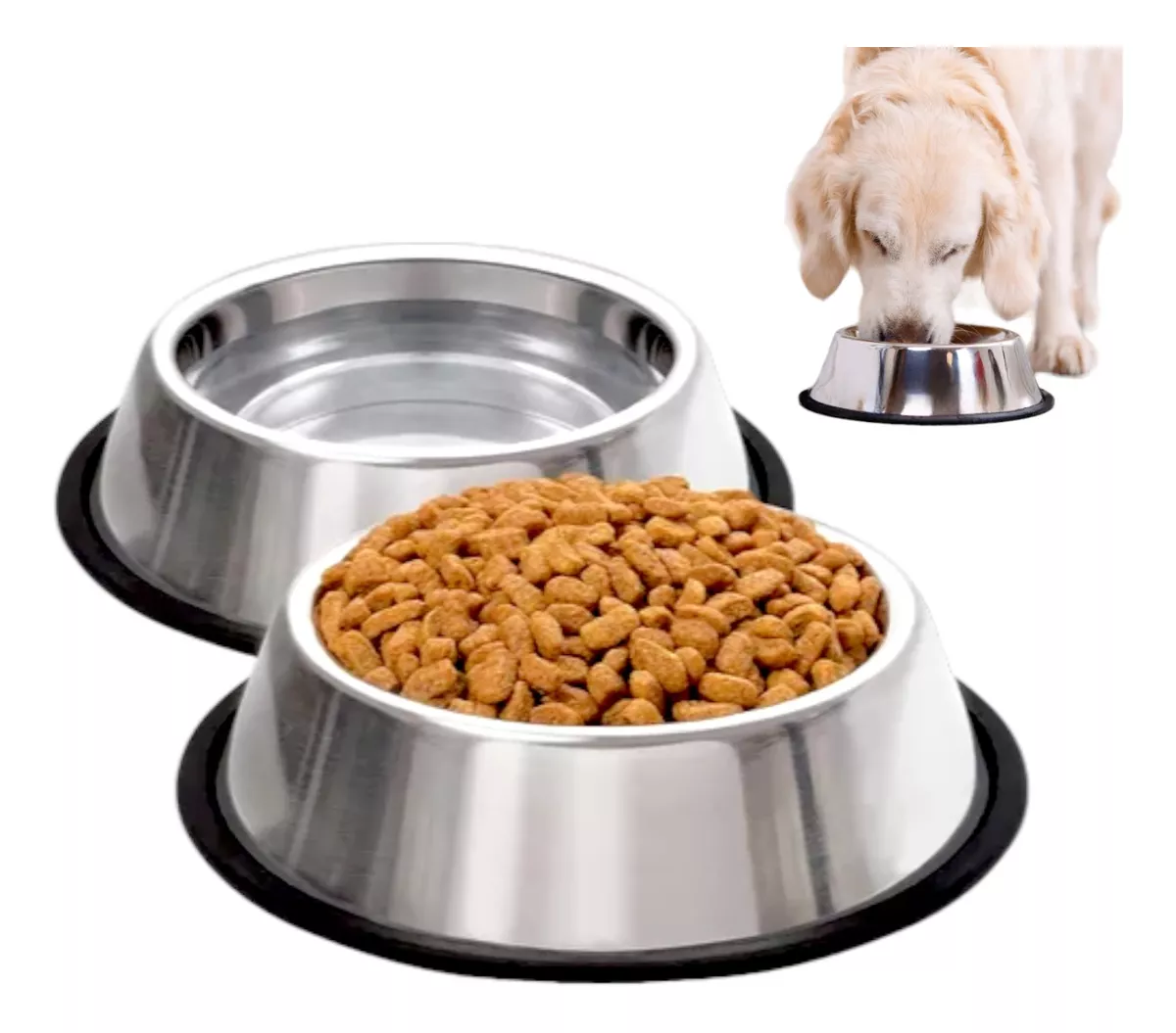 Set 2 Platos Tazon Para Perro Acero Inox Antiderrapante 96oz