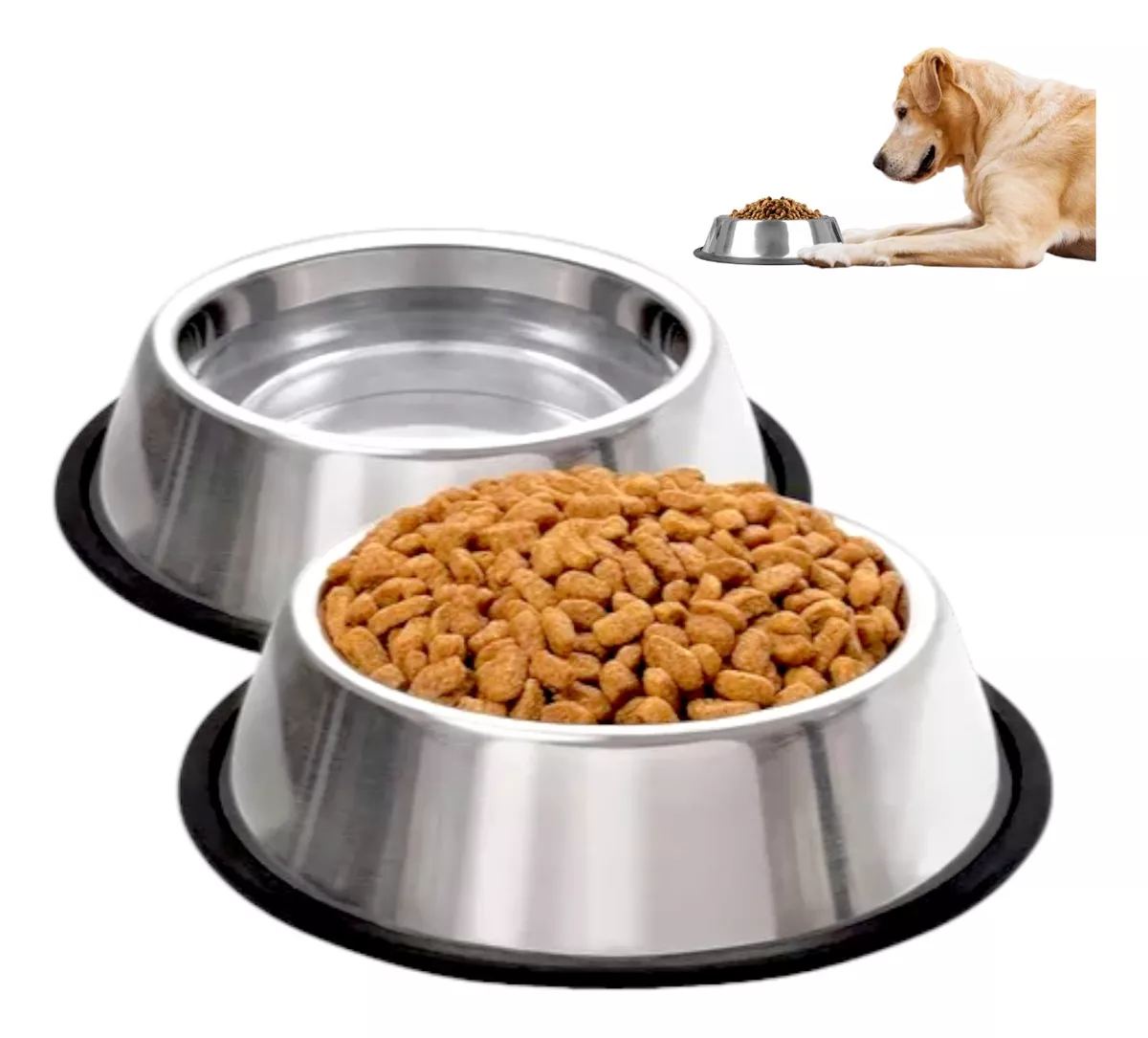 2 Piezas Plato Tazon Comedero Para Perros Antiderrapante 64oz Xgrande