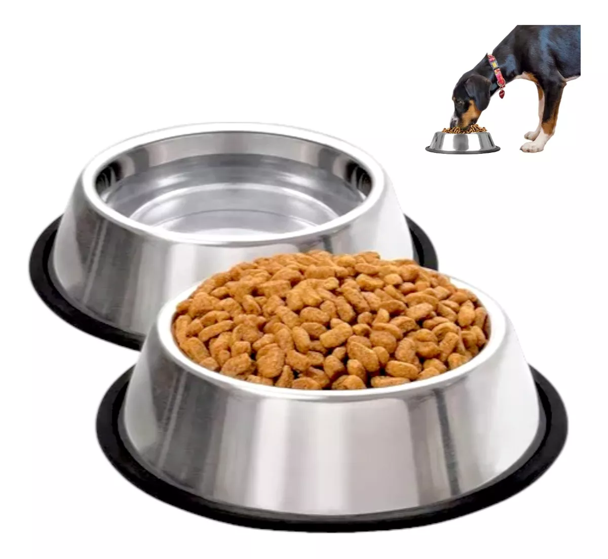 Set 2 Platos Comedero Para Perros Acero Antiderrapante 32oz