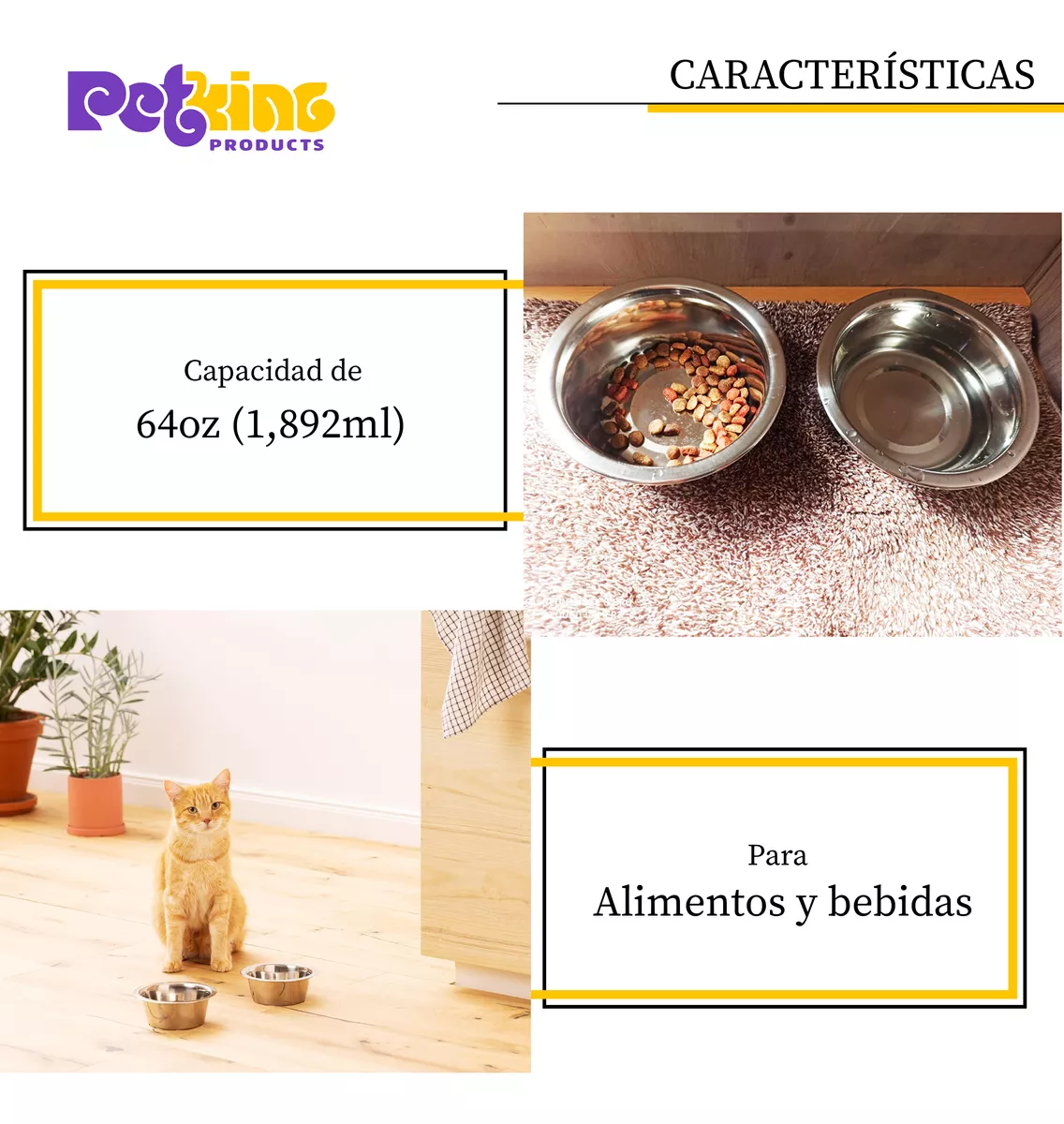 Foto 4 pulgar | Set 2 Platos Tazon Perros Acero Inoxidable Base Antiderrapante 64oz