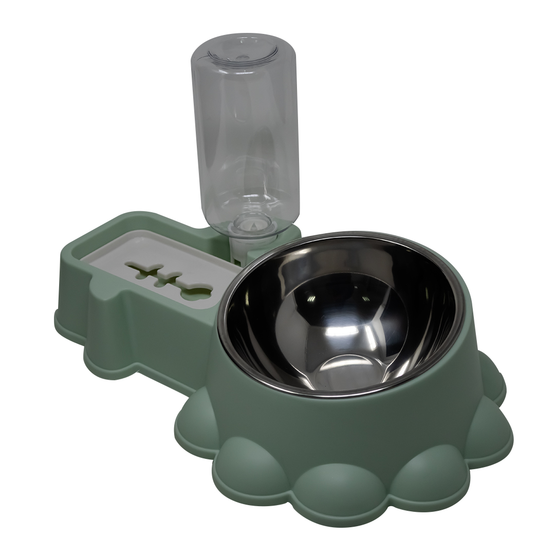 Comedero Doble Para Mascota Color Verde