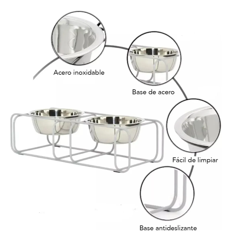 Foto 3 pulgar | Tazon Doble Xtellar Comedero Para Perro Gato Base Metal Elevada 16oz Color Plata