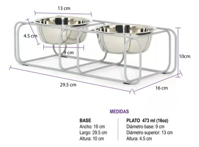 Foto 3 | Tazon Doble Xtellar Comedero Para Perro Gato Base Metal Elevada 16oz Color Plata