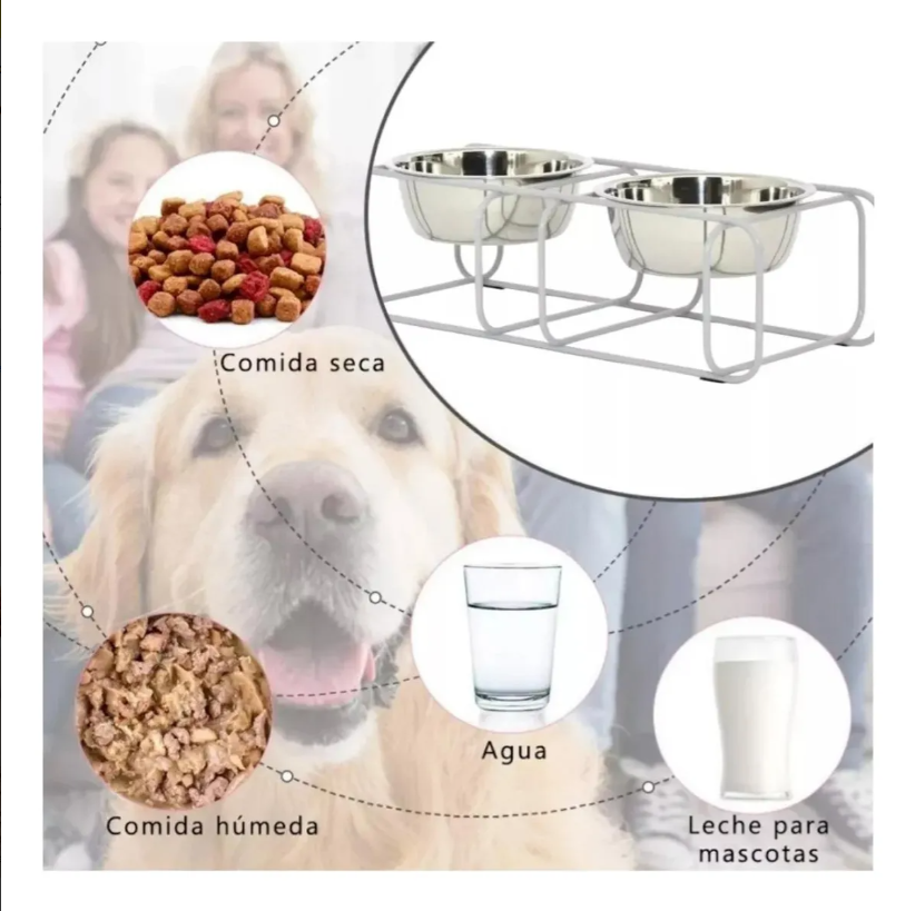 Foto 5 pulgar | Tazon Doble Xtellar Comedero Para Perro Gato Base Metal Elevada 16oz Color Plata
