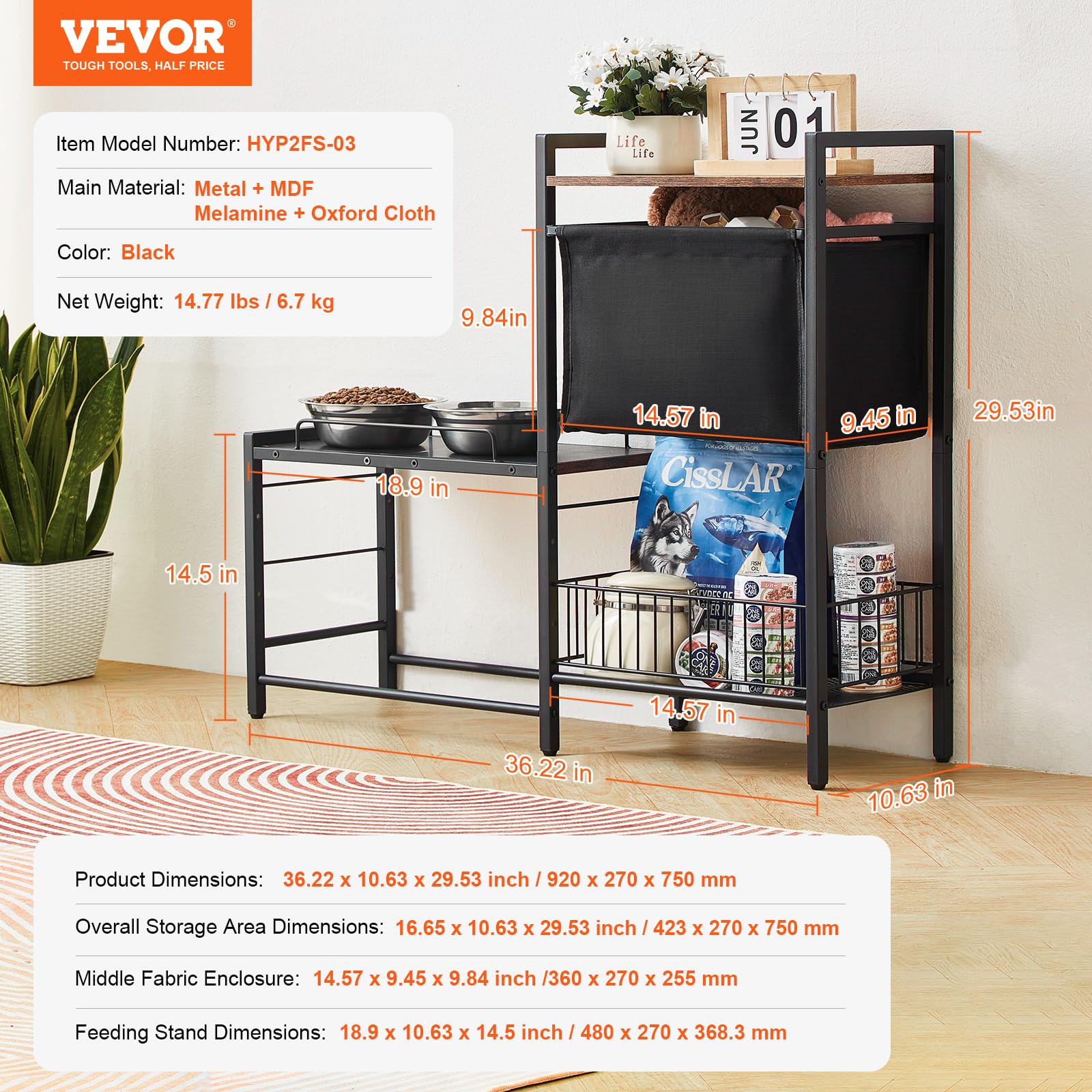 Foto 7 | Cuencos Elevados Para Perros Vevor Con Cesta De Basura Para Juguetes Negra Para Perros - Venta Internacional.
