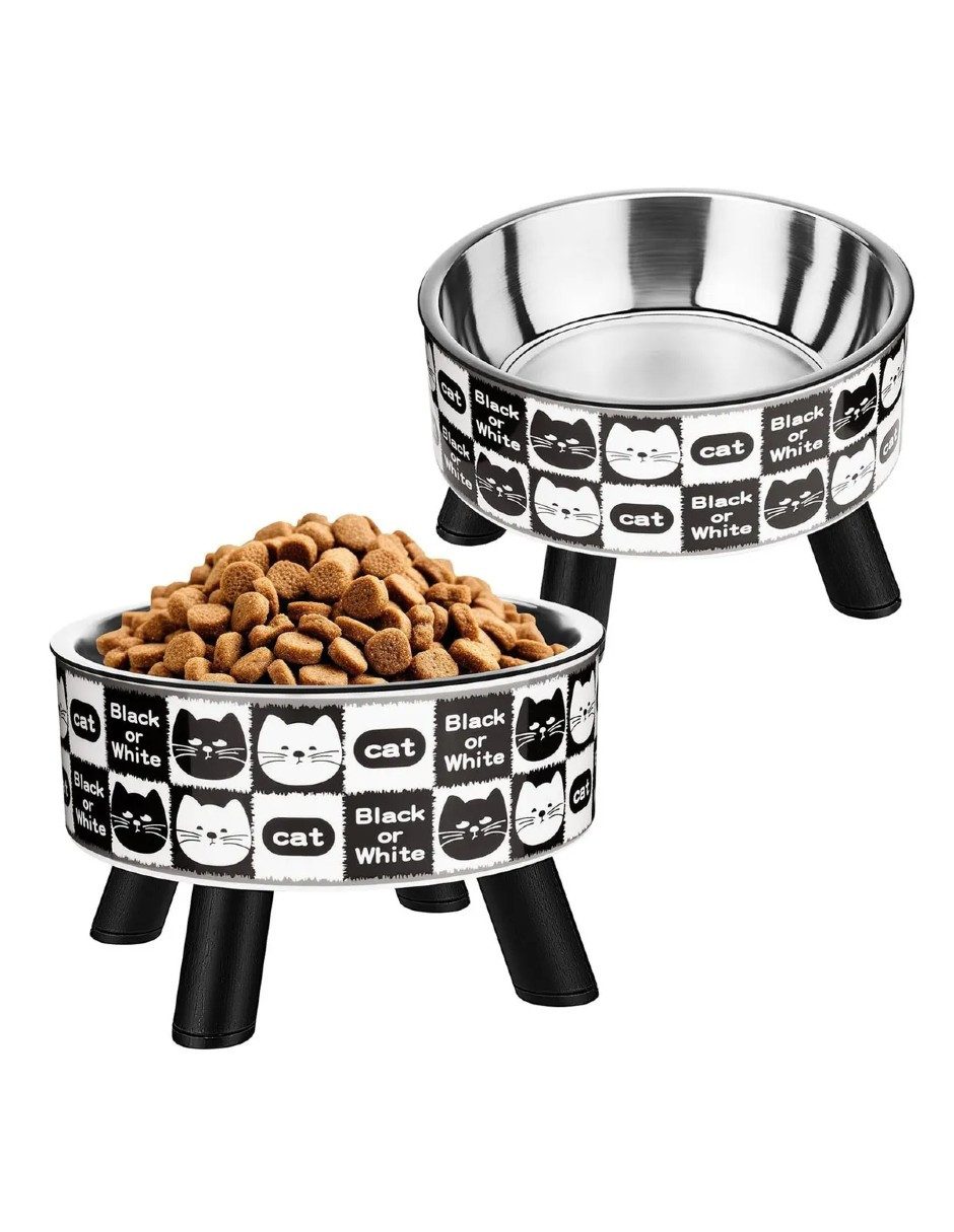 Foto 5 pulgar | 2pcs Plato Comedero Elevado Acero Inoxidable + Gratis Termo Güish De Regalo
