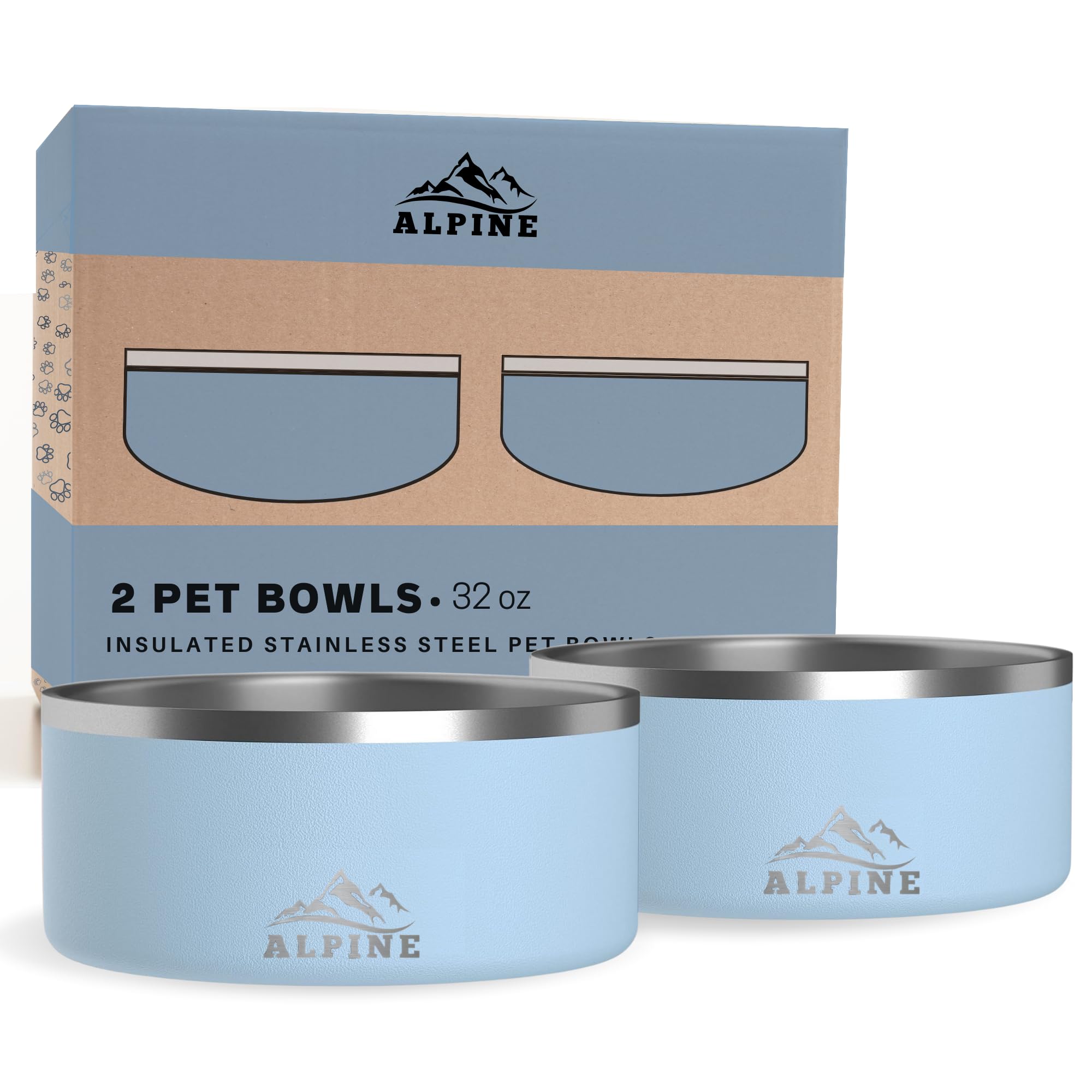 Foto 2 pulgar | Juego De 2 Cuencos De Acero Inoxidable Para Perros Alpine, 960 Ml, Antideslizantes - Venta Internacional.