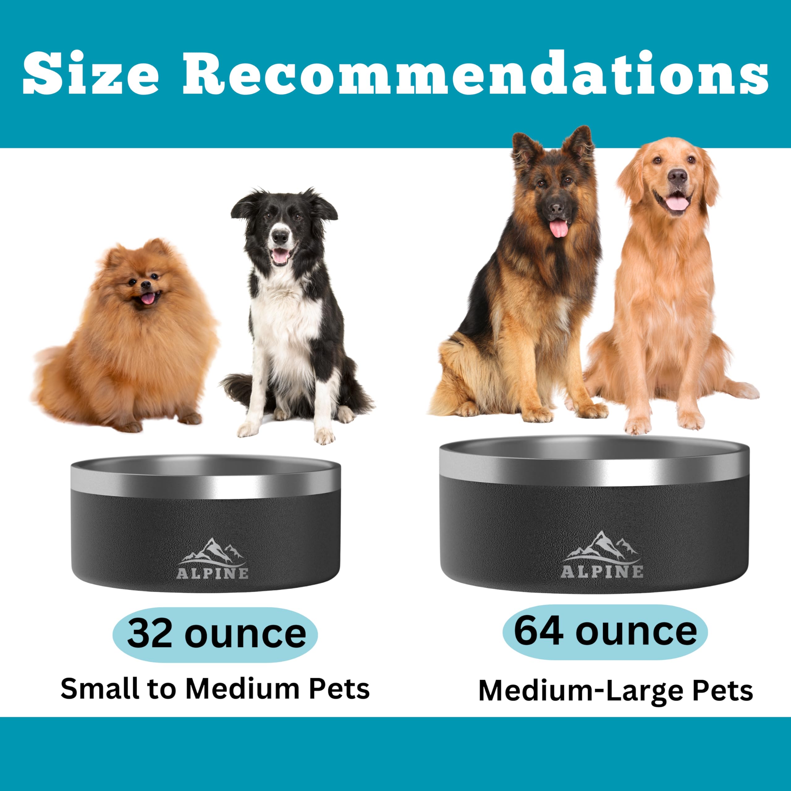 Foto 6 pulgar | Juego De 2 Cuencos De Acero Inoxidable Para Perros Alpine, Antideslizantes, 960 Ml - Venta Internacional.