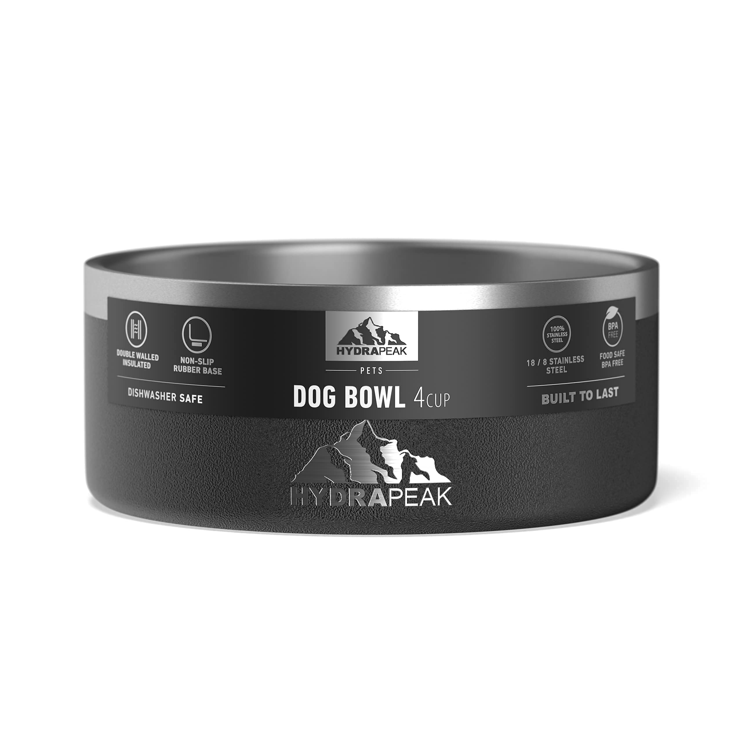 Foto 5 pulgar | Cuenco Para Perros Hydrapeak De Acero Inoxidable Antideslizante, 950 Ml, 1,9 L, Negro - Venta Internacional.