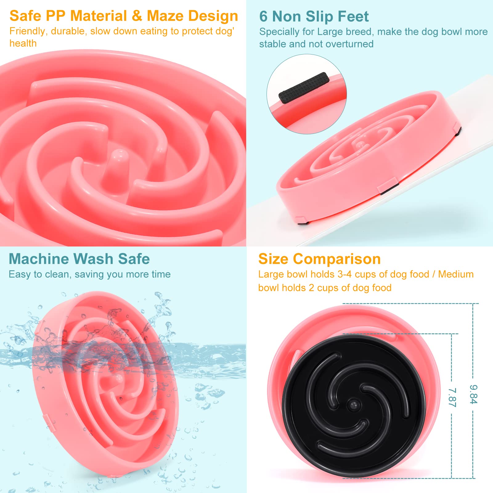 Foto 6 pulgar | Cuenco Para Perros Slow Feeder Whippy, Grande, Para Perros Grandes Y Medianos, Color Rosa - Venta Internacional.